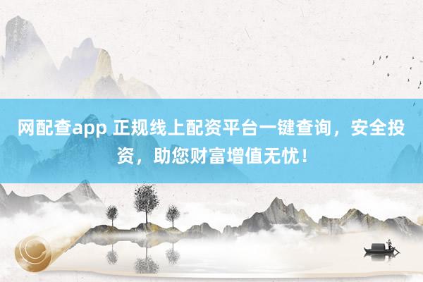 网配查app 正规线上配资平台一键查询，安全投资，助您财富增值无忧！